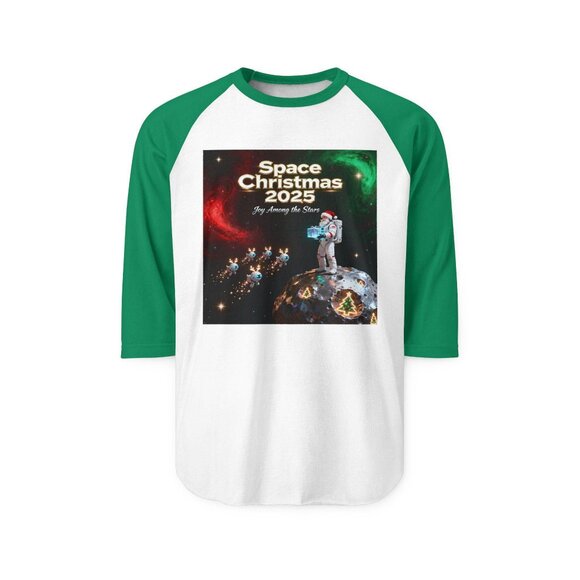 Space Christmas Raglan Shirt: Unisex Holiday Tee, Geeky Style - Picture 1 of 1